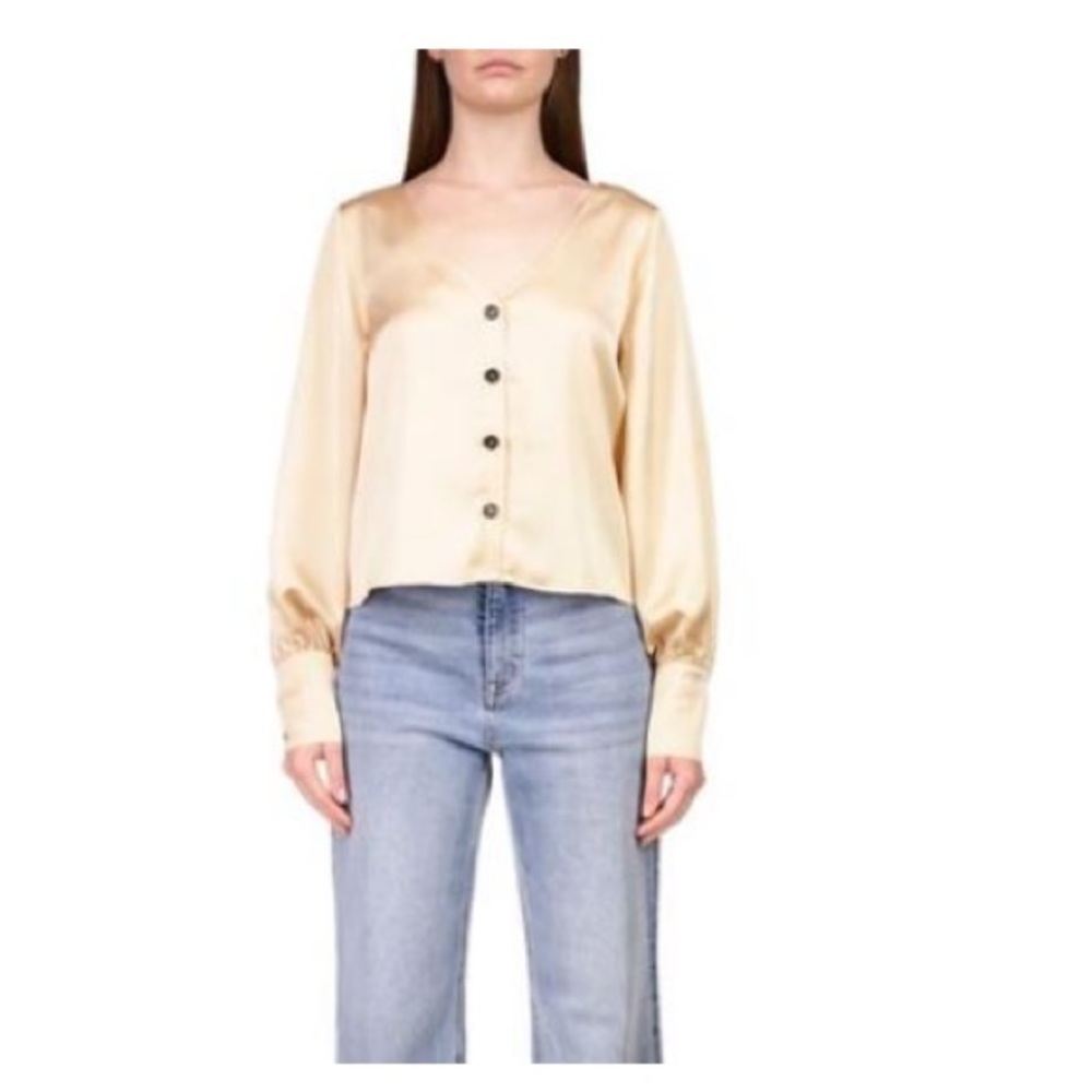 Sanctuary Women's Satin Extended Cuff Blouse Beige, Oatmilk US XS - Picture 2 of 9